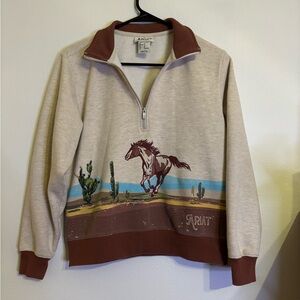 Ariat Beige and Brown Quarter-Zip Sweatshirt